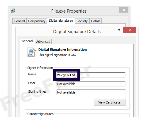 Screenshot of the Wi2geo Ltd certificate